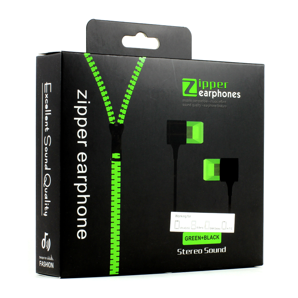 ZIPPER Earphone Stereo Sound with Mic (Green)